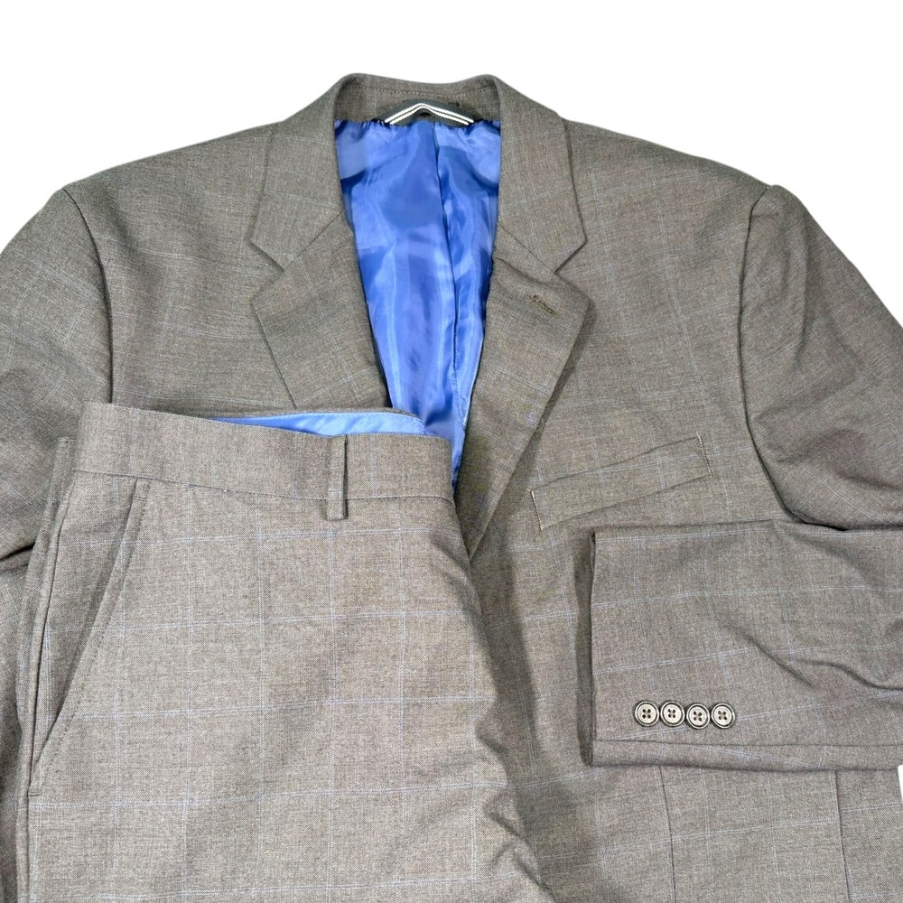Nautica‎ 42L 36x32 Grey Windowpane Plaid Two Piece Suit Blazer Trousers Classic